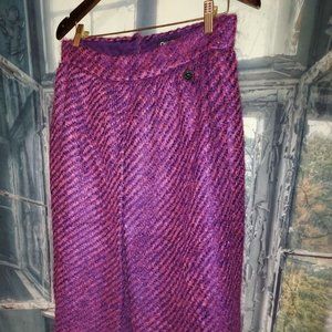 CHANEL Authentic Fuzzy Mohair Blend Silk Lined Skirt It Size 50 Made in France